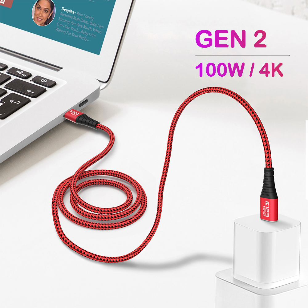 Cable KCC019 USB 3,1 C a C Gen2 10 Gbps con vídeo 4K y entrega de energía 100W para MacBook